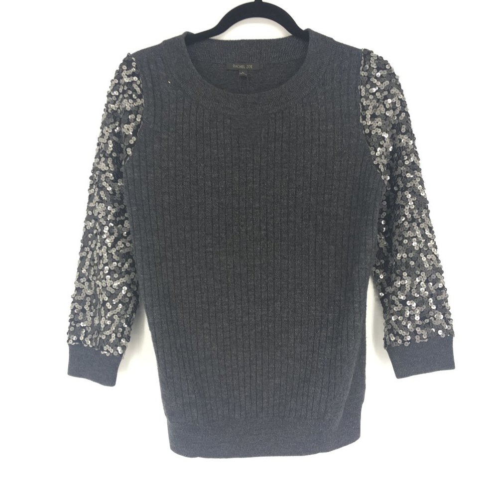 Rachel Zoe Gray Presley Sequin Sleeve Sweater NWT